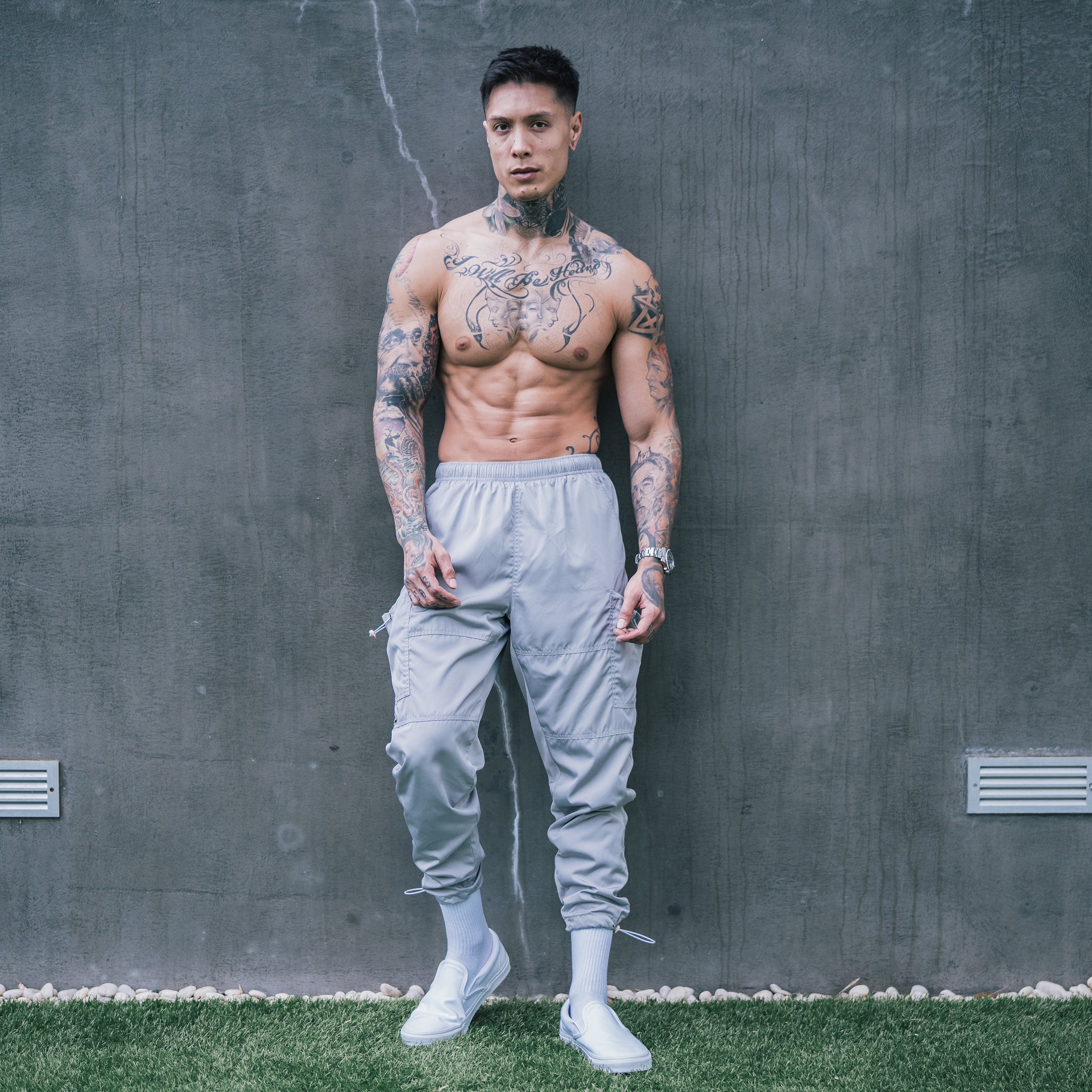 Drawstring Track Pants - Grey - Image 3