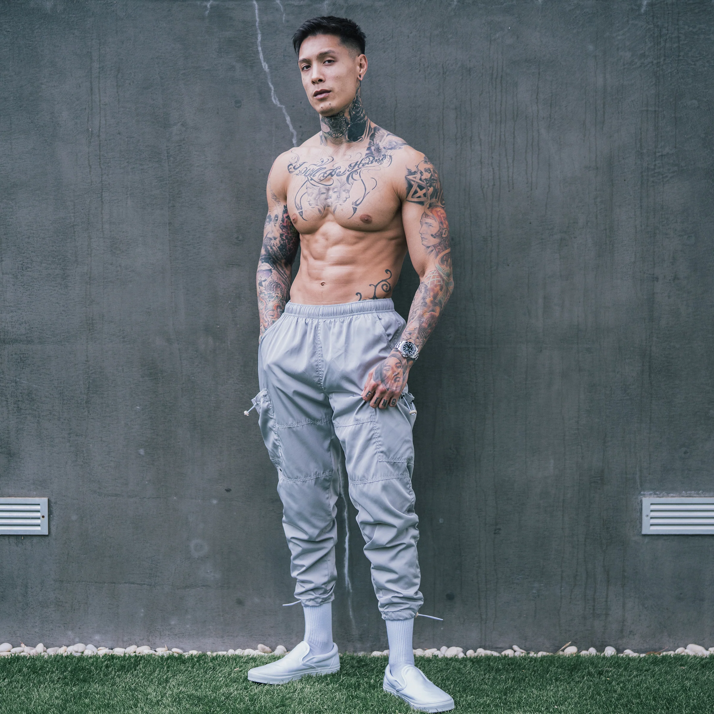 Drawstring Track Pants - Grey - Image 4