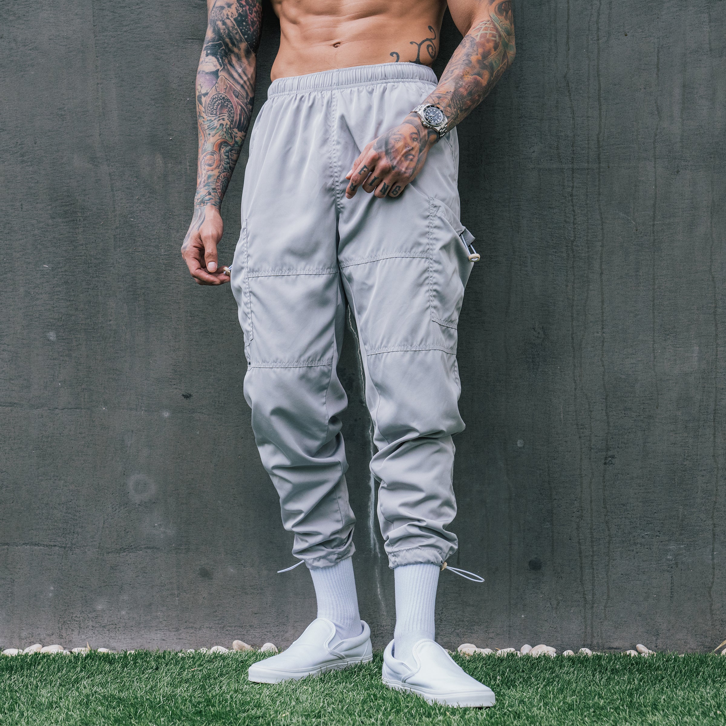 Drawstring Track Pants - Grey - Image 5