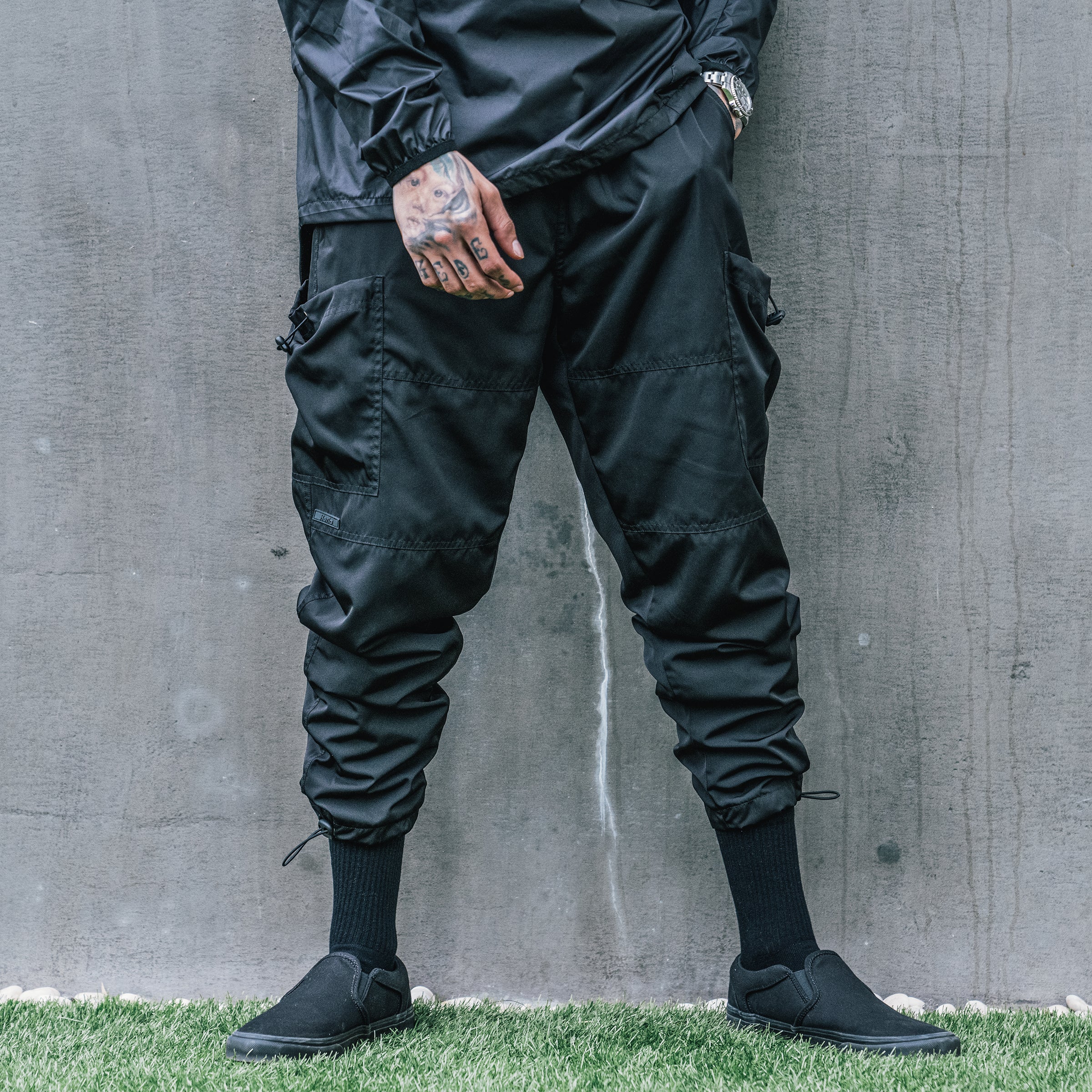 Drawstring Track Pants - Black - Image 4